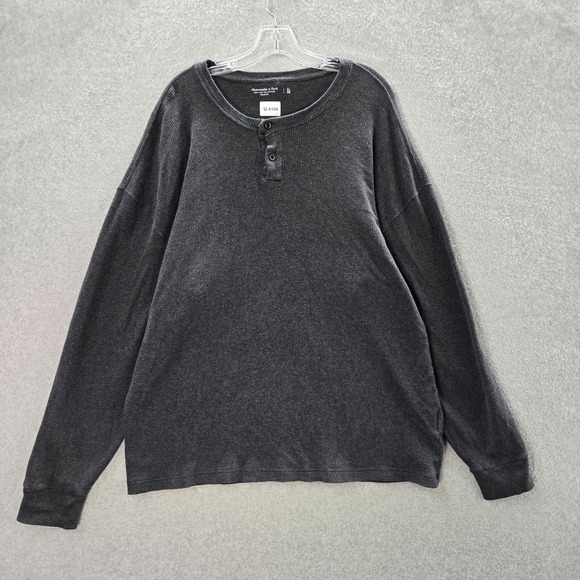 Abercrombie & Fitch Men Shirt XL Gray Waffle Knit Thermal Relaxed Henley - Picture 1 of 10